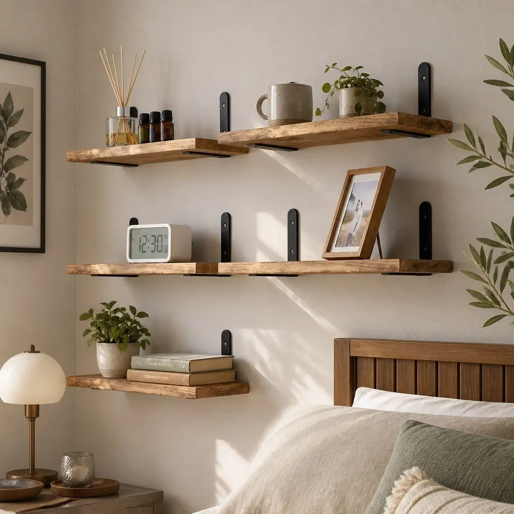 Floating Wall Shelves Rustic Brown 5 Piece Wood Wall Mounted Storage Display Rack