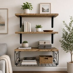 3-Piece Floating Wall Shelf Set with Storage Basket