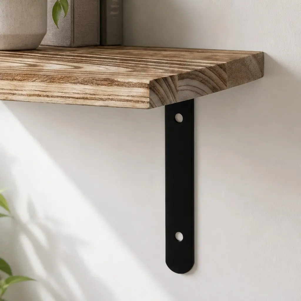 Floating Wall Shelves Set 3 Piece Brown Paulownia Wood with Metal Brackets