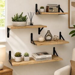 Rustic Wood Floating Wall Shelves Set for Cozy Spaces