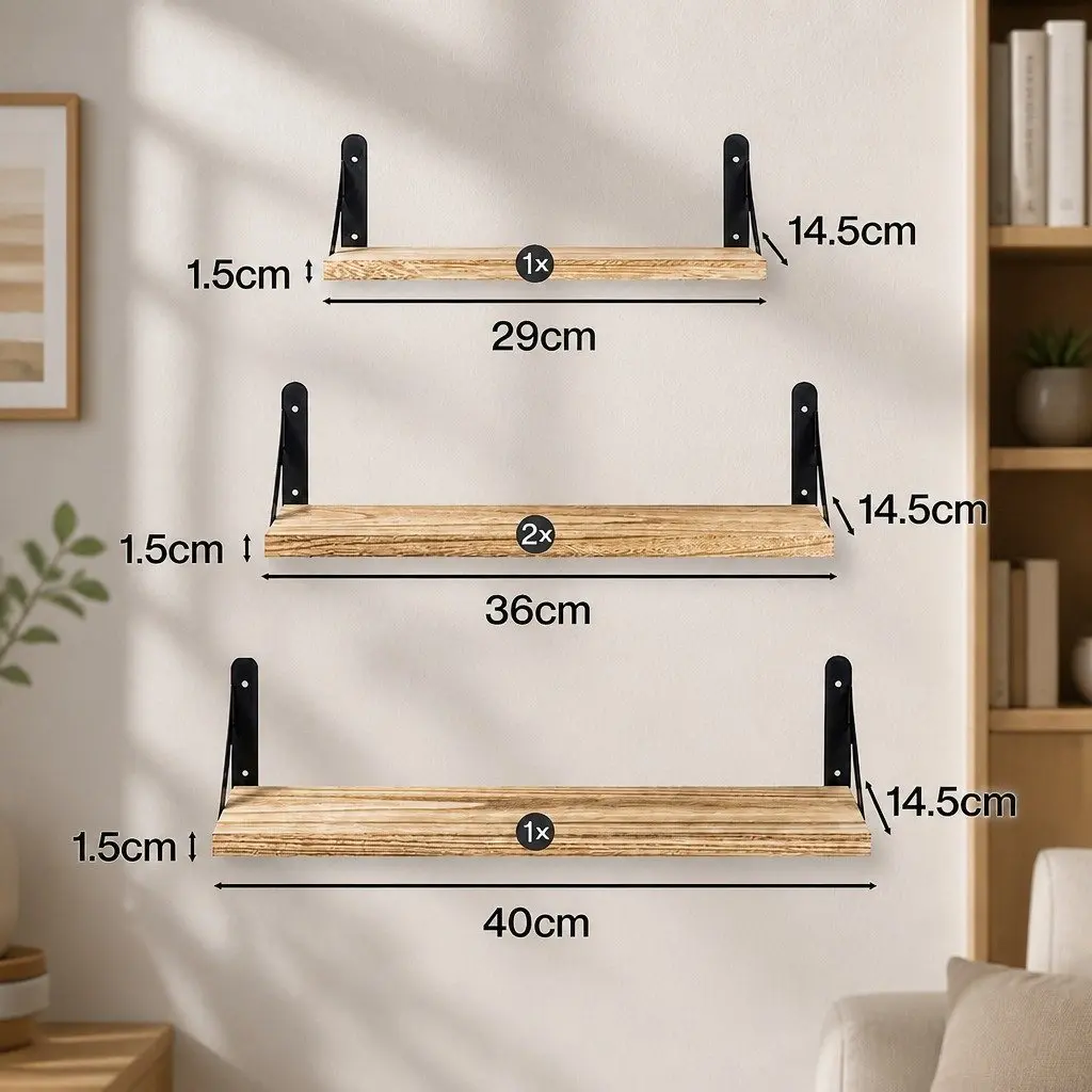 Floating Wall Shelves Rustic Wood 4 Piece Set Storage Display Rack