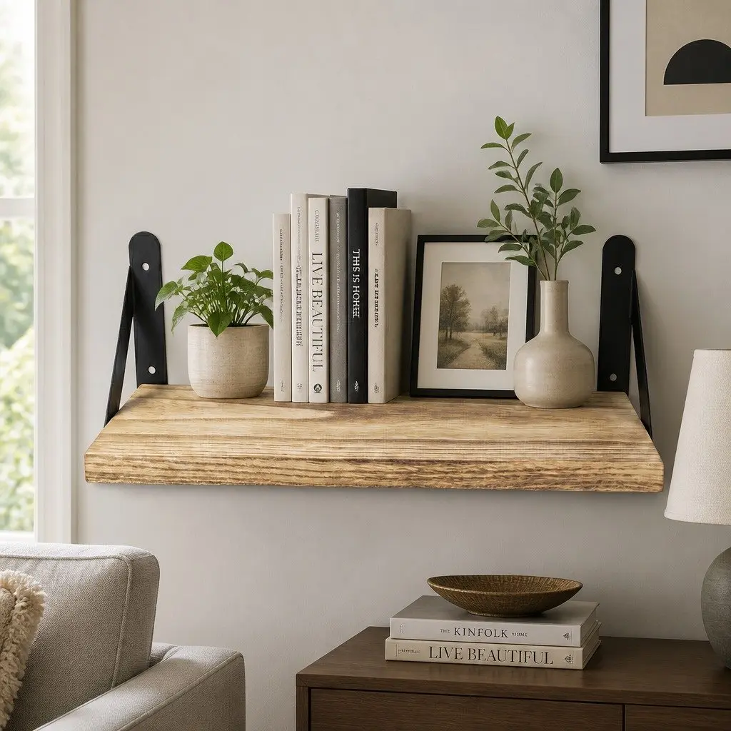 Floating Wall Shelves Rustic Wood 4 Piece Set Storage Display Rack
