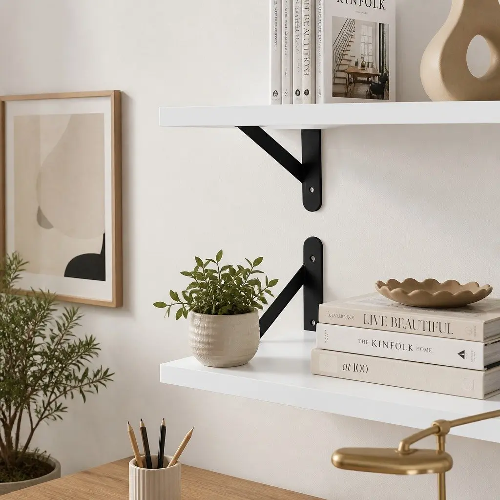 Floating Wall Shelves Deep Mounted 39.5cm x 30cm Chipboard with Iron Brackets
