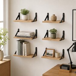 Set of 6 Wooden Floating Wall Shelves for Home
