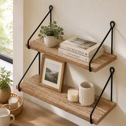 Rustic Floating Wall Shelves 2-Piece Set for Home