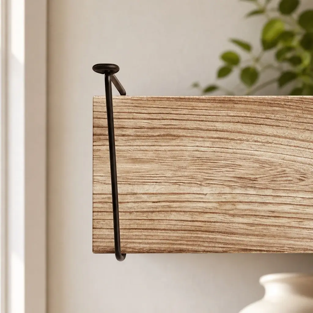 Floating Wall Mounted Shelves Rustic 2 Piece Paulownia Wood 40 x 14.5 x 16.5 cm
