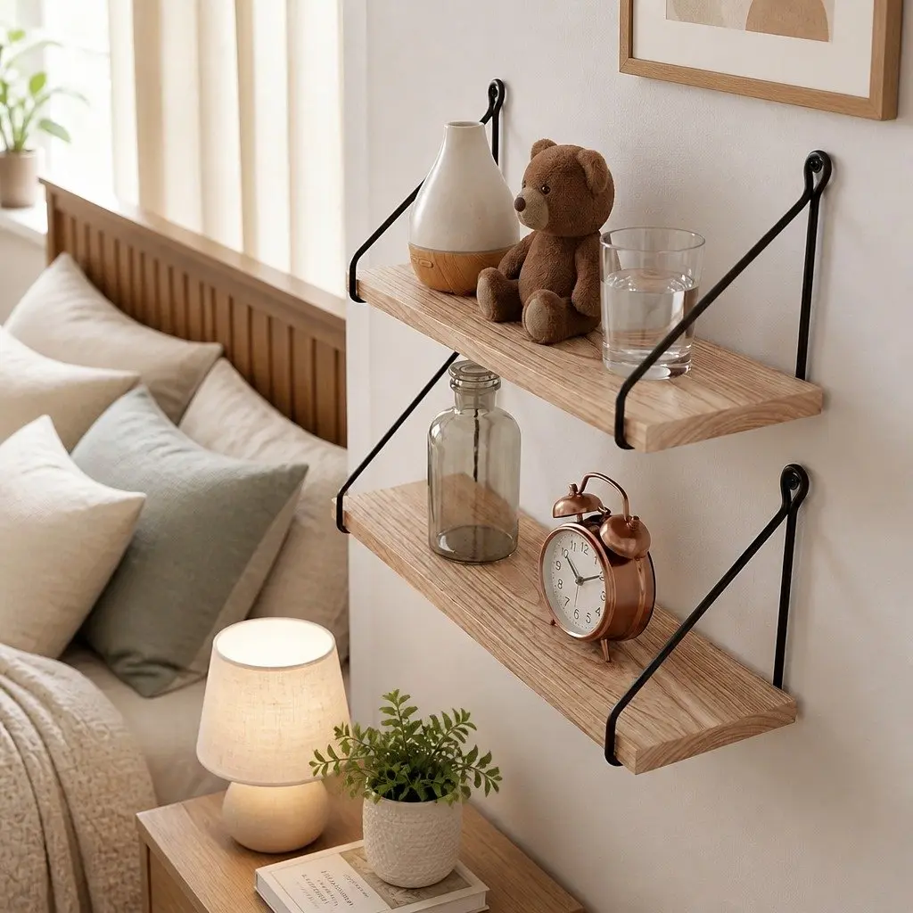 Floating Wall Mounted Shelves Rustic 2 Piece Paulownia Wood 40 x 14.5 x 16.5 cm