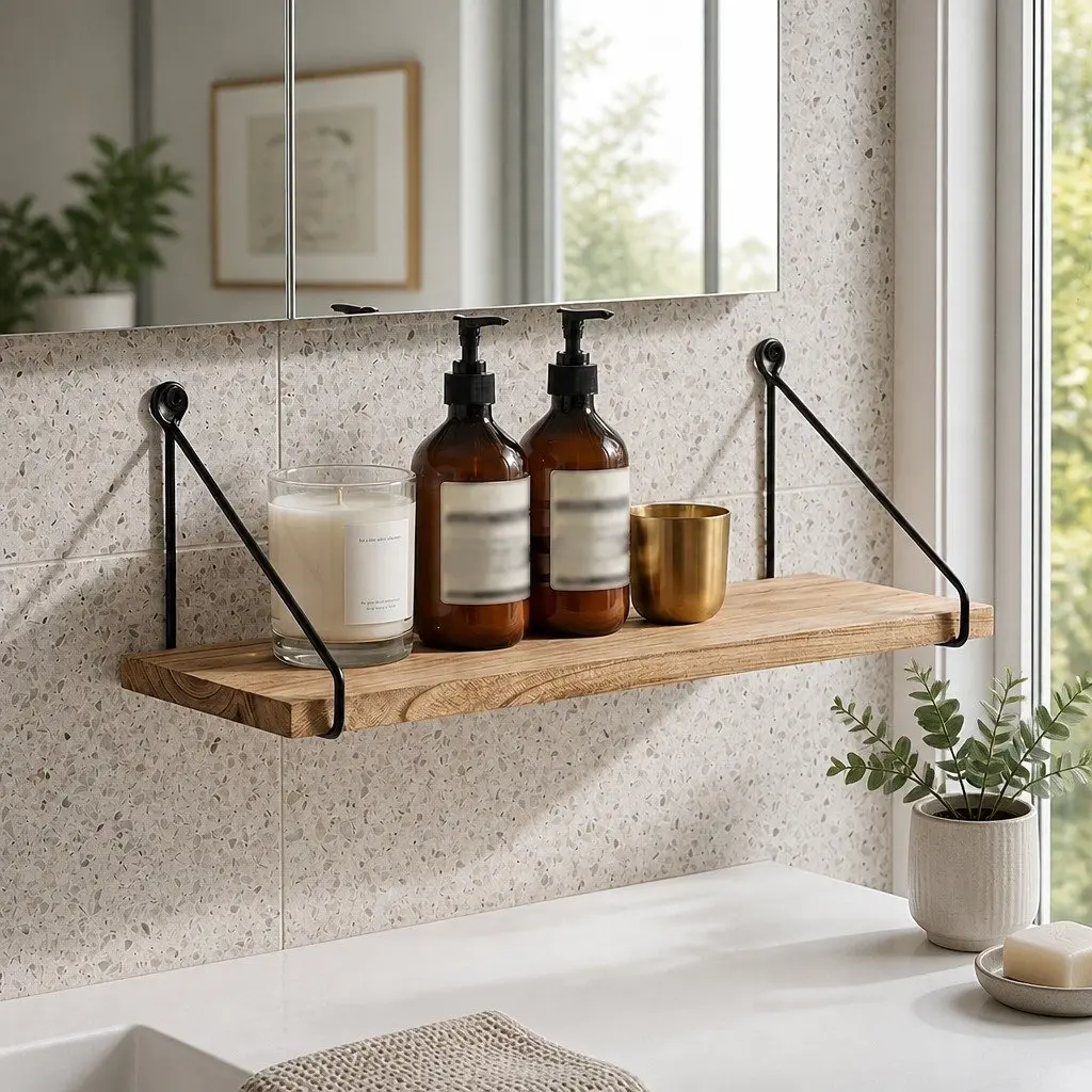Floating Wall Mounted Shelves Rustic 2 Piece Paulownia Wood 40 x 14.5 x 16.5 cm