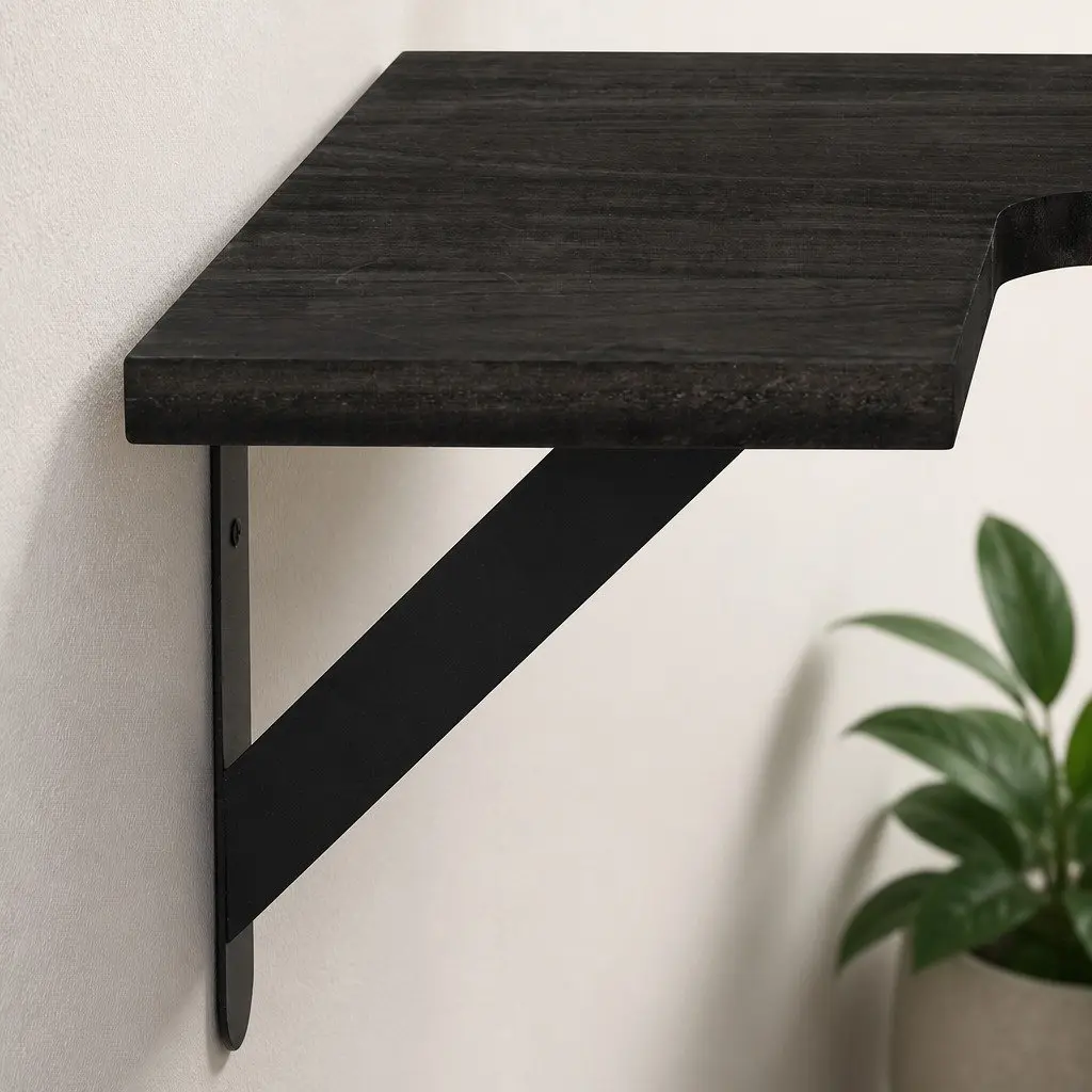 Corner Floating Shelves L-Shaped Black Paulownia Wood Wall-Mounted 3 Piece Storage