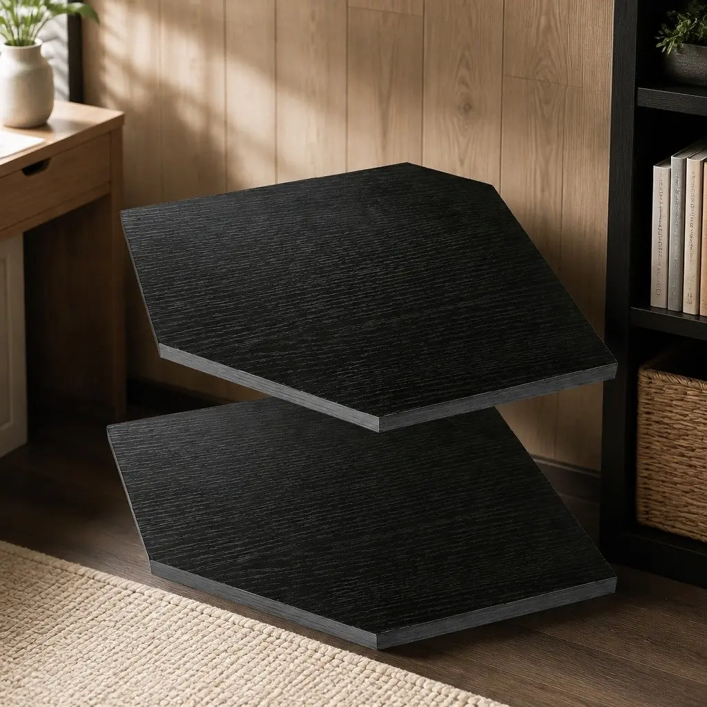 Corner Shelves Wall Mounted Black 2 Piece MDF Storage Display Rack