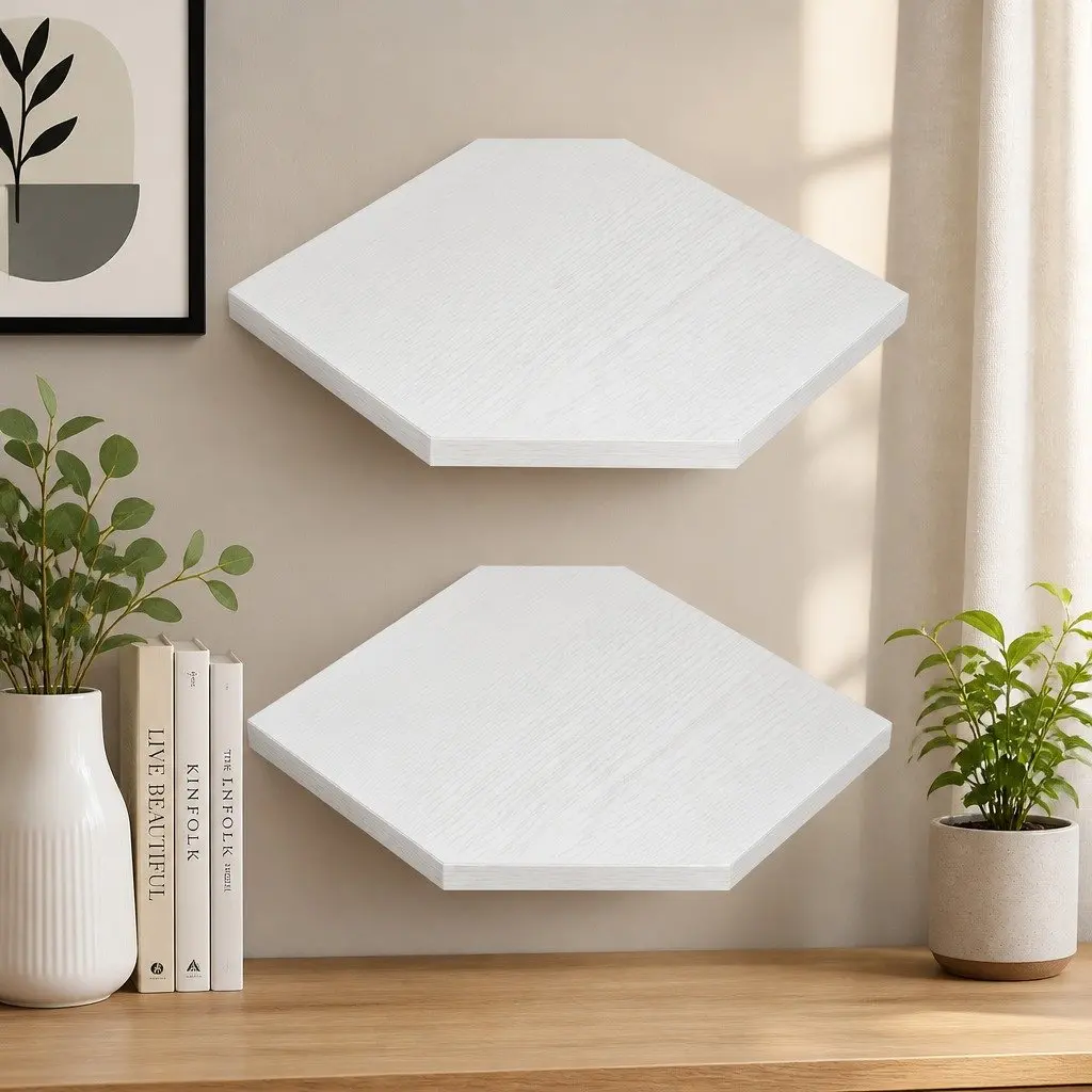 Corner Wall Shelves White 30cm MDF 2 Piece Floating Storage Display Rack for Bedroom Living Room
