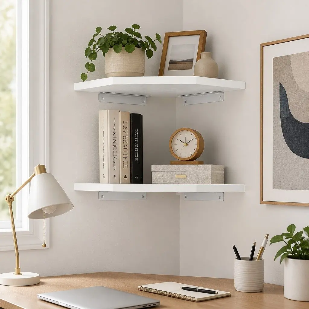 Corner Wall Shelves White 30cm MDF 2 Piece Floating Storage Display Rack for Bedroom Living Room