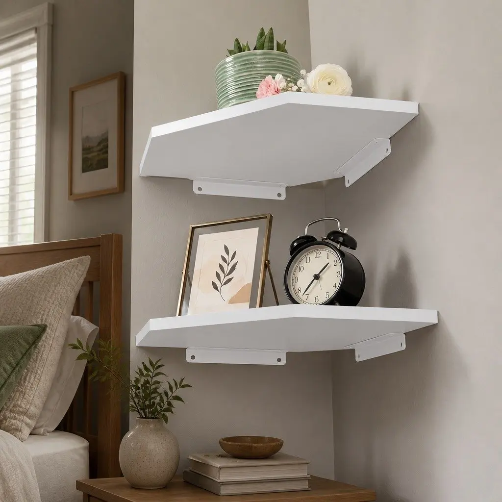 Corner Wall Shelves White 30cm MDF 2 Piece Floating Storage Display Rack for Bedroom Living Room