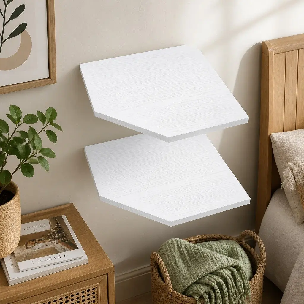 Corner Wall Shelves White 30cm MDF 2 Piece Floating Storage Display Rack for Bedroom Living Room