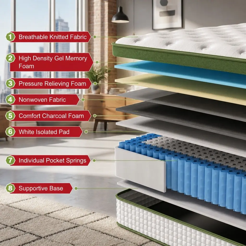Double Hybrid Mattress 30cm Gel Memory Foam Pocket Spring 5 Zone Medium Firm