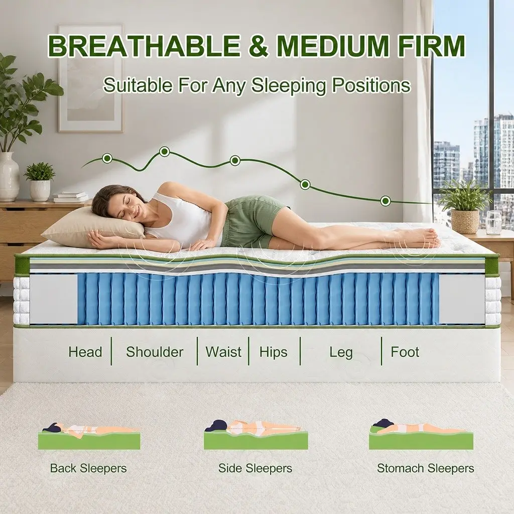 Double Hybrid Mattress 30cm Gel Memory Foam Pocket Spring 5 Zone Medium Firm