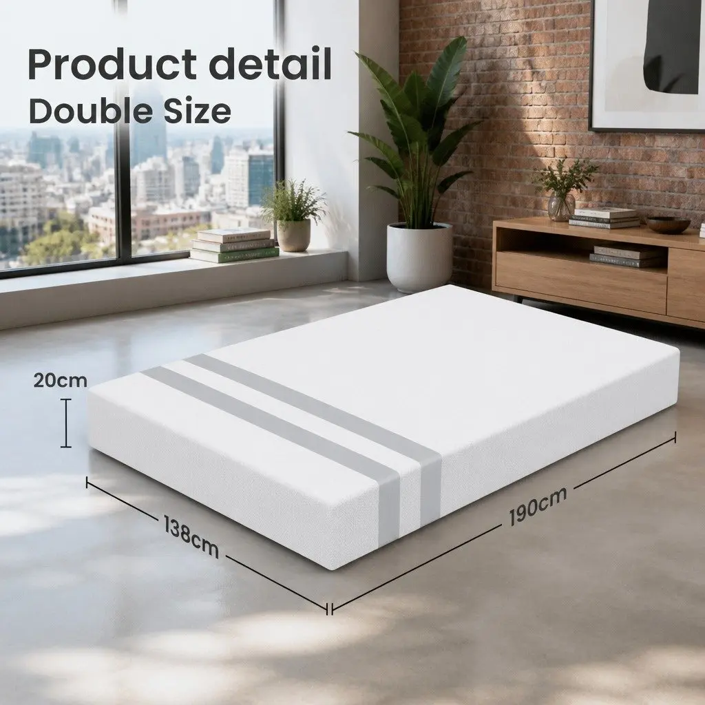 Double Memory Foam Mattress Reversible 20cm Medium Soft White Knit Stretch Polyester
