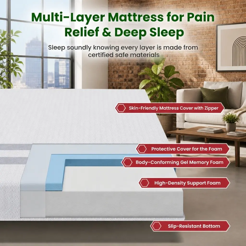 Double Memory Foam Mattress Reversible 20cm Medium Soft White Knit Stretch Polyester