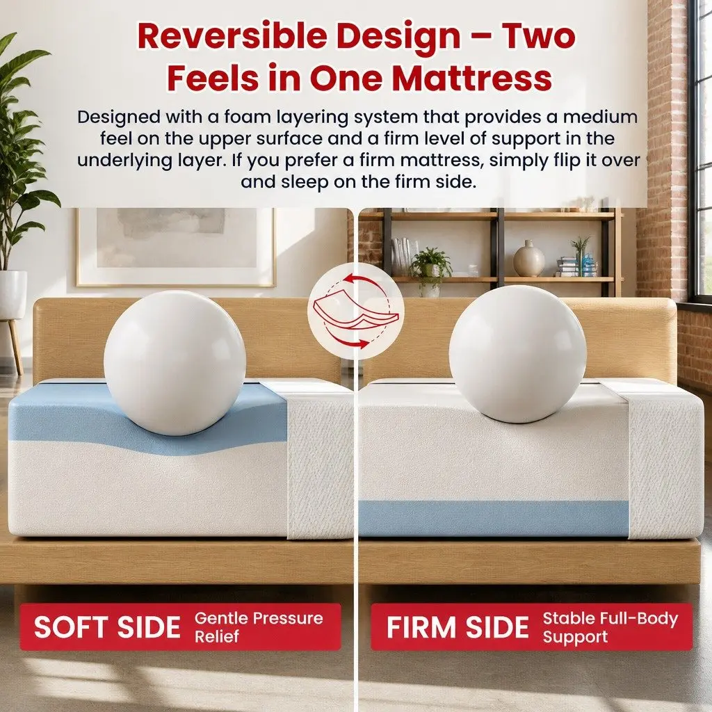 Double Memory Foam Mattress Reversible 20cm Medium Soft White Knit Stretch Polyester