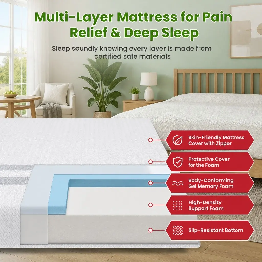King Single Mattress 20cm Gel Memory Foam Dual-Sided