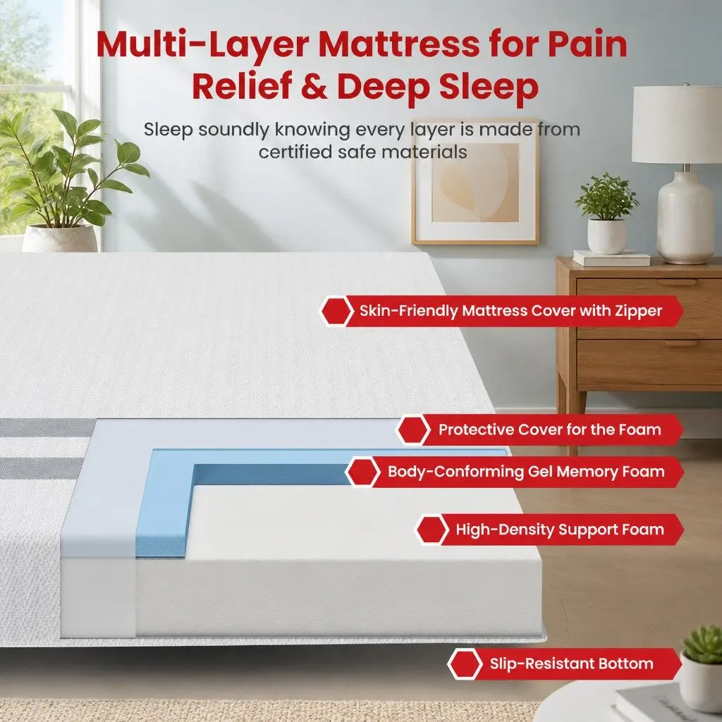 King Size Memory Foam Mattress 20cm Reversible Medium Soft Gel Infused Sleep Bed