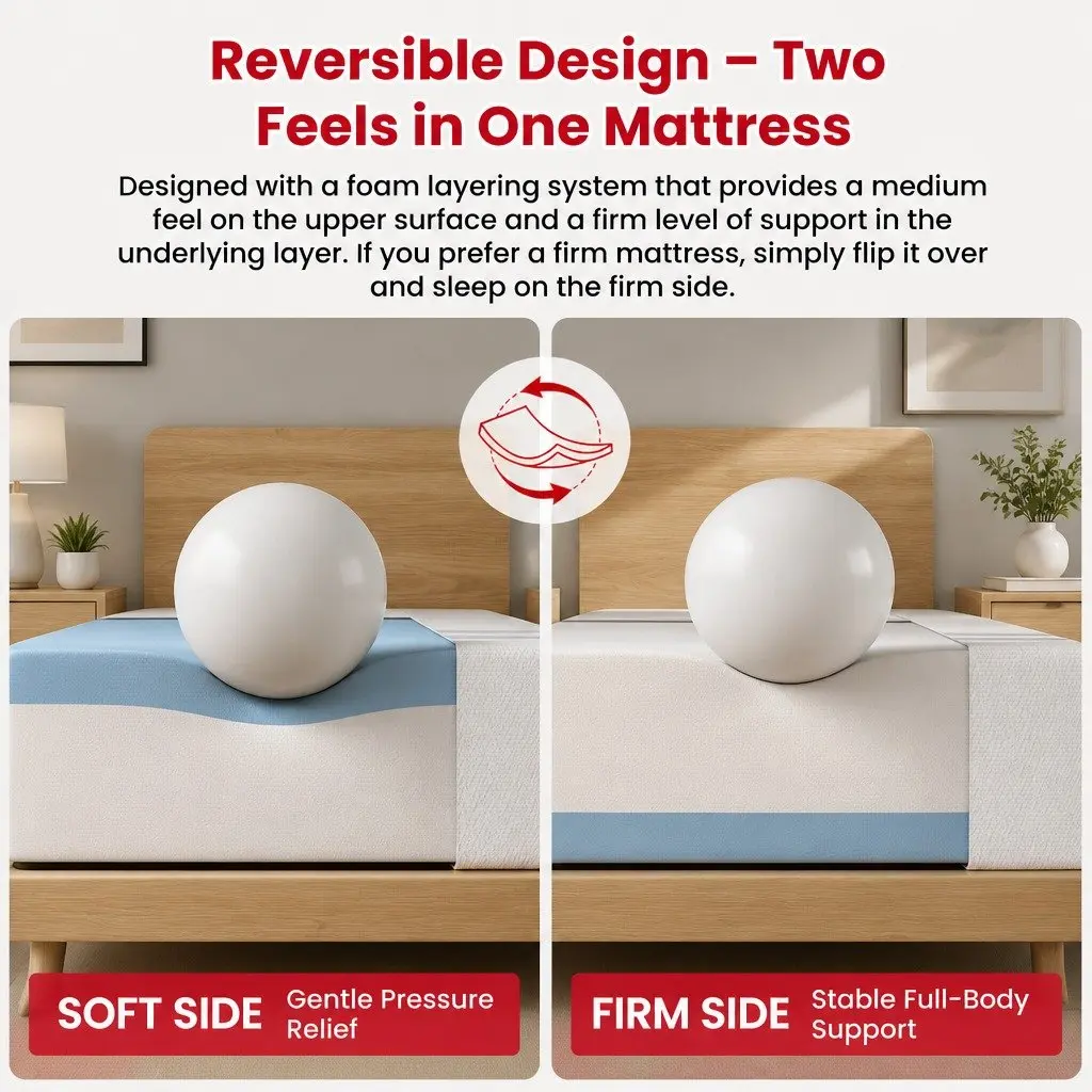 King Size Memory Foam Mattress 20cm Reversible Medium Soft Gel Infused Sleep Bed