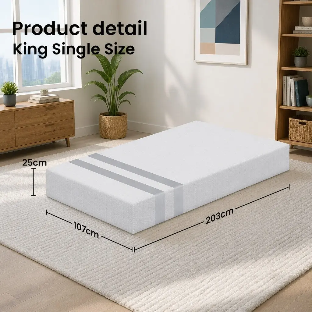 King Single Reversible Memory Foam Mattress 25cm Gel-Infused Medium Firm Sleep