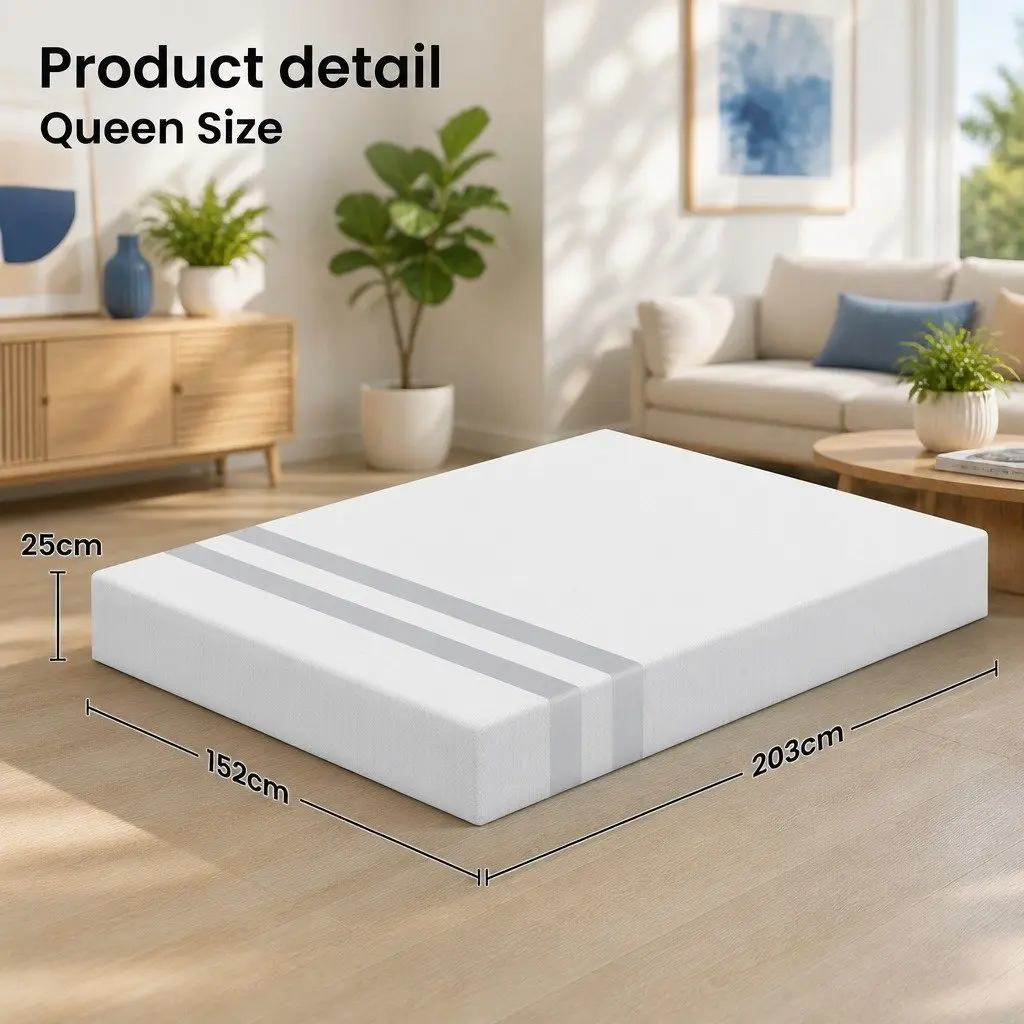 Queen Mattress Gel-Infused Memory Foam 25cm Reversible Medium Firmness