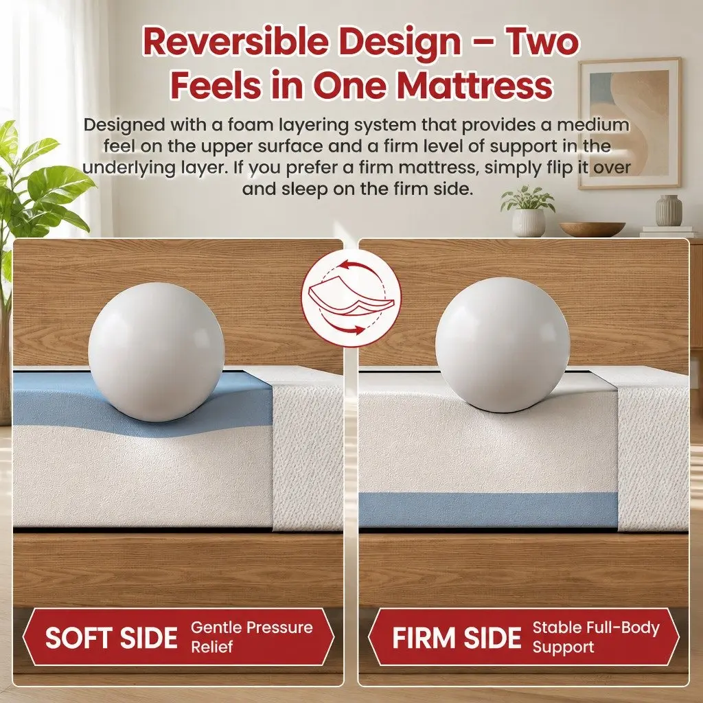 Queen Mattress Gel-Infused Memory Foam 25cm Reversible Medium Firmness