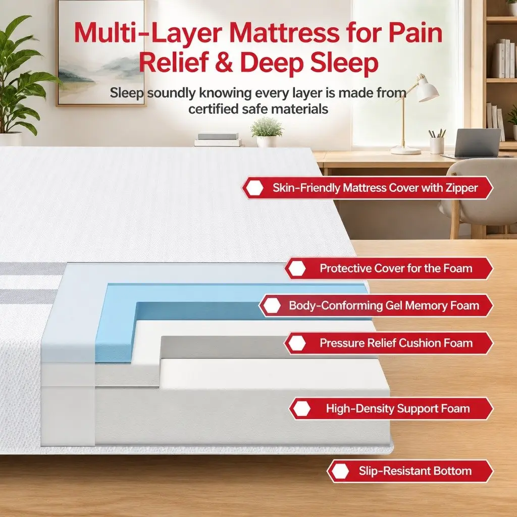Single Memory Foam Mattress Gel-Infused 25cm Medium Firmness Reversible Dual-Sided White Knit Stretch Polyester