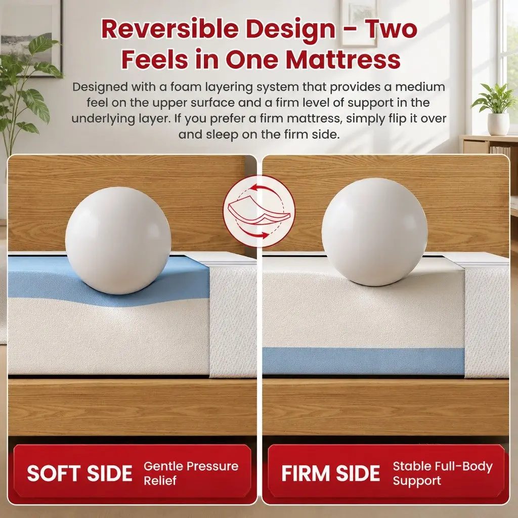 Single Memory Foam Mattress Gel-Infused 25cm Medium Firmness Reversible Dual-Sided White Knit Stretch Polyester