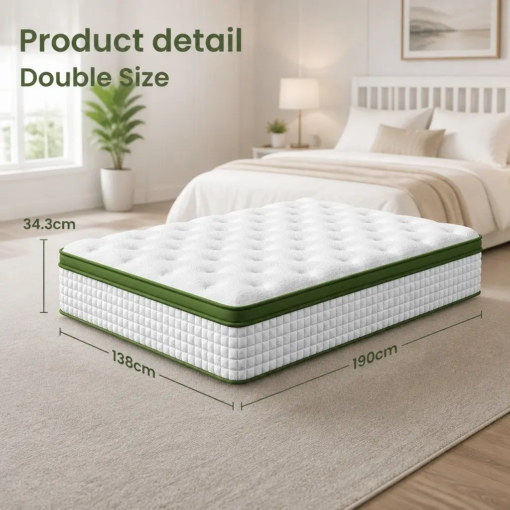 Latex Hybrid Mattress Medium Firm 34cm Euro Top 5 Zone Pocket Coil White