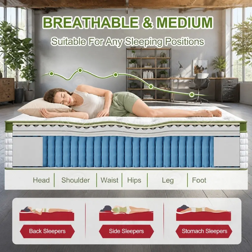Latex Hybrid Mattress Medium Firm 34cm Euro Top 5 Zone Pocket Coil White