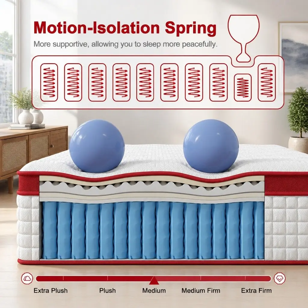 Latex Hybrid Mattress Medium Firm 34cm Euro Top 5 Zone Pocket Coil White