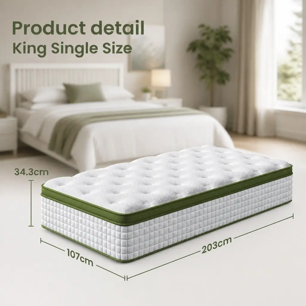 King Single Latex Hybrid Mattress Medium Firm 34cm Pocket Spring 5 Zone Support