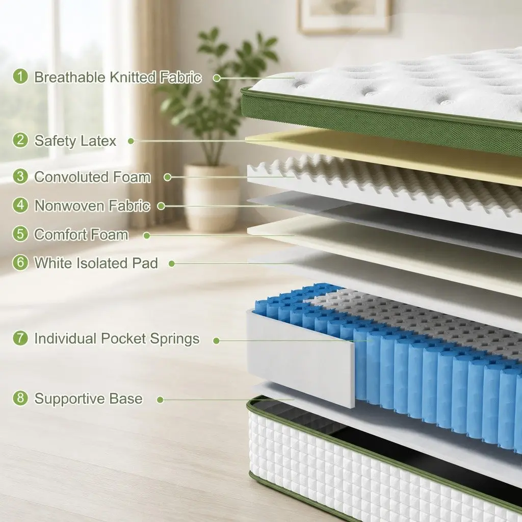 King Single Latex Hybrid Mattress Medium Firm 34cm Pocket Spring 5 Zone Support