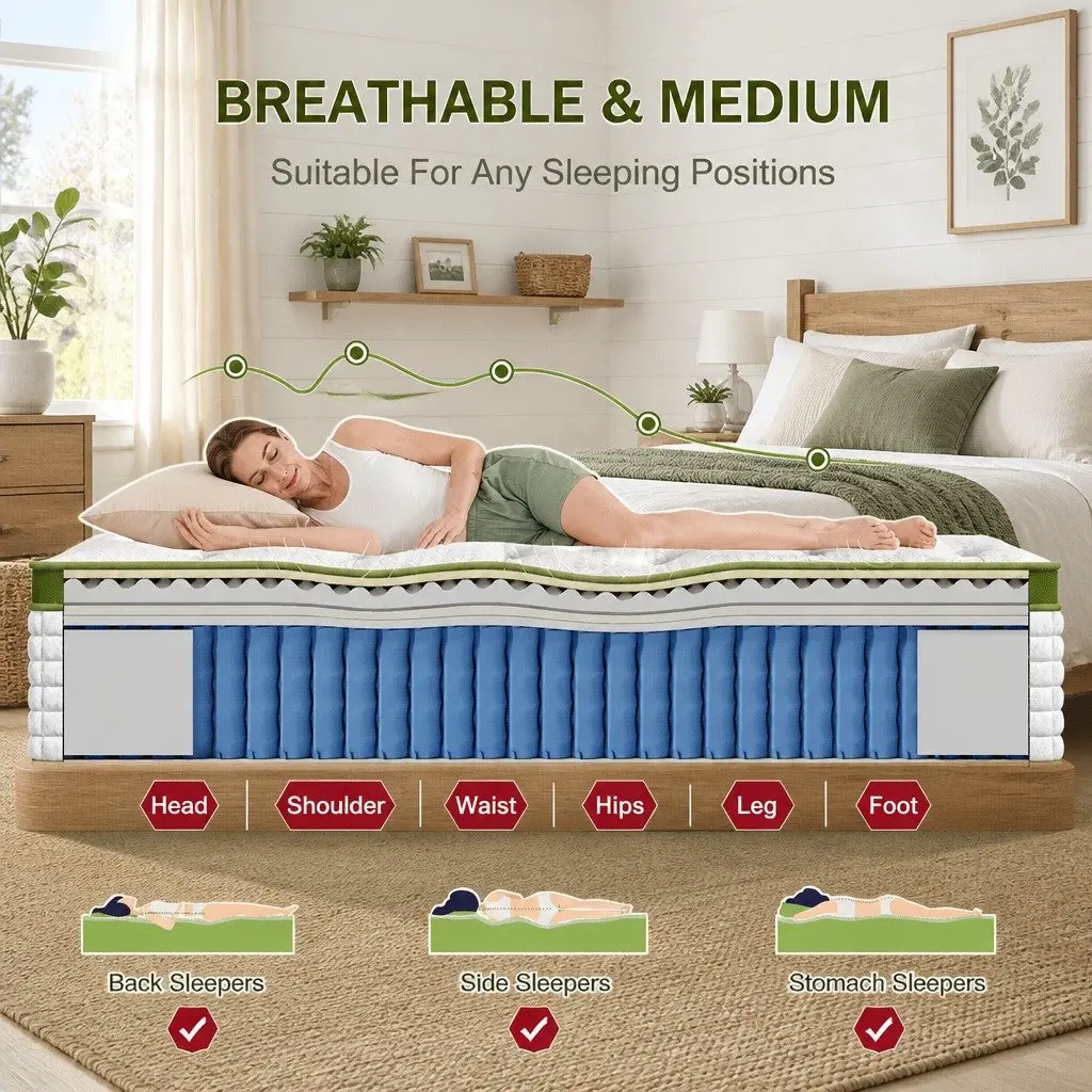 King Single Latex Hybrid Mattress Medium Firm 34cm Pocket Spring 5 Zone Support