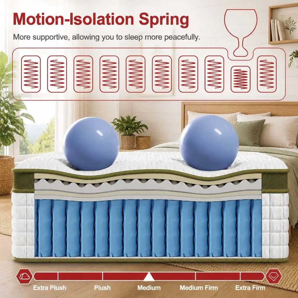 King Single Latex Hybrid Mattress Medium Firm 34cm Pocket Spring 5 Zone Support