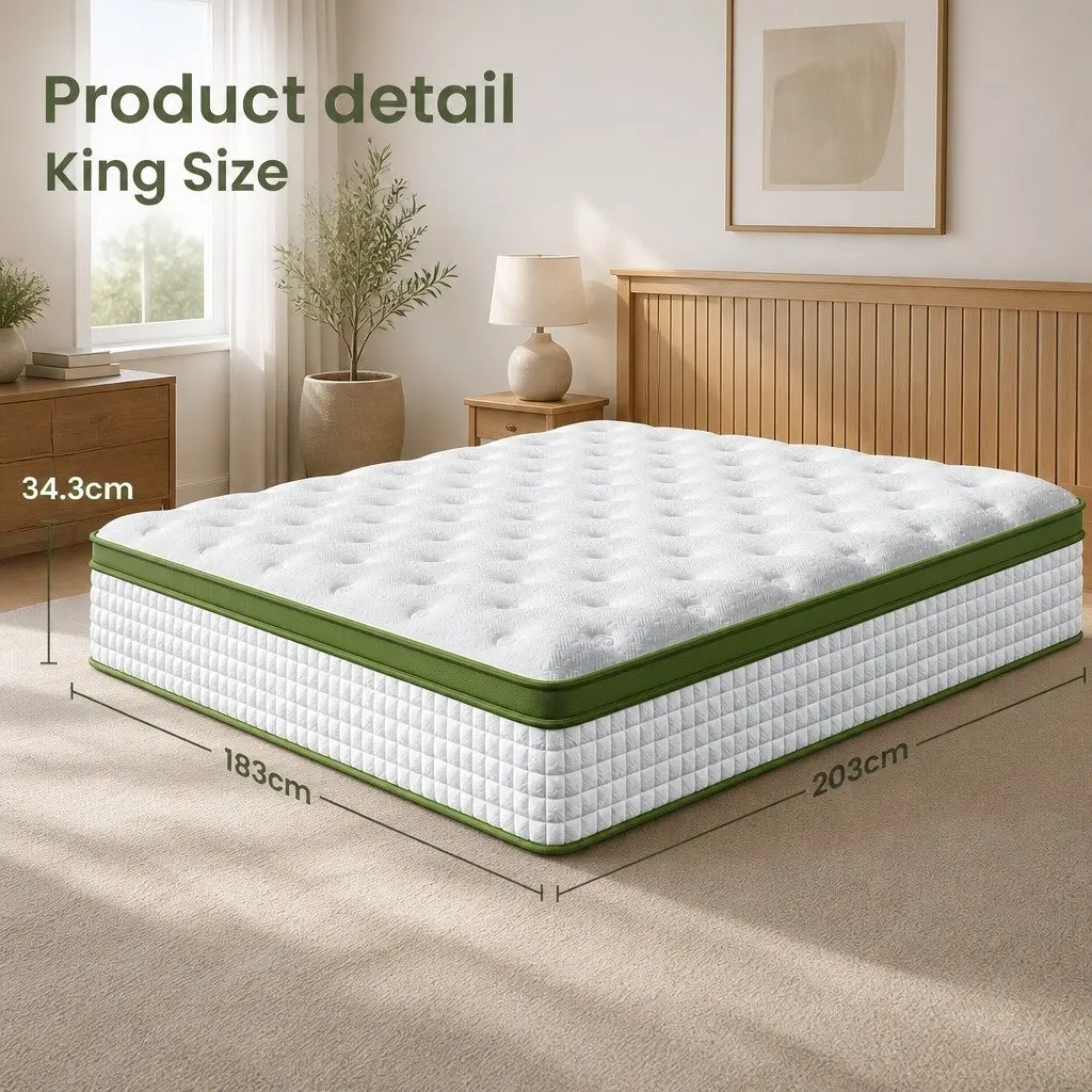 King Size Latex Hybrid Mattress Medium Firm 34cm 5 Zone Pocket Spring