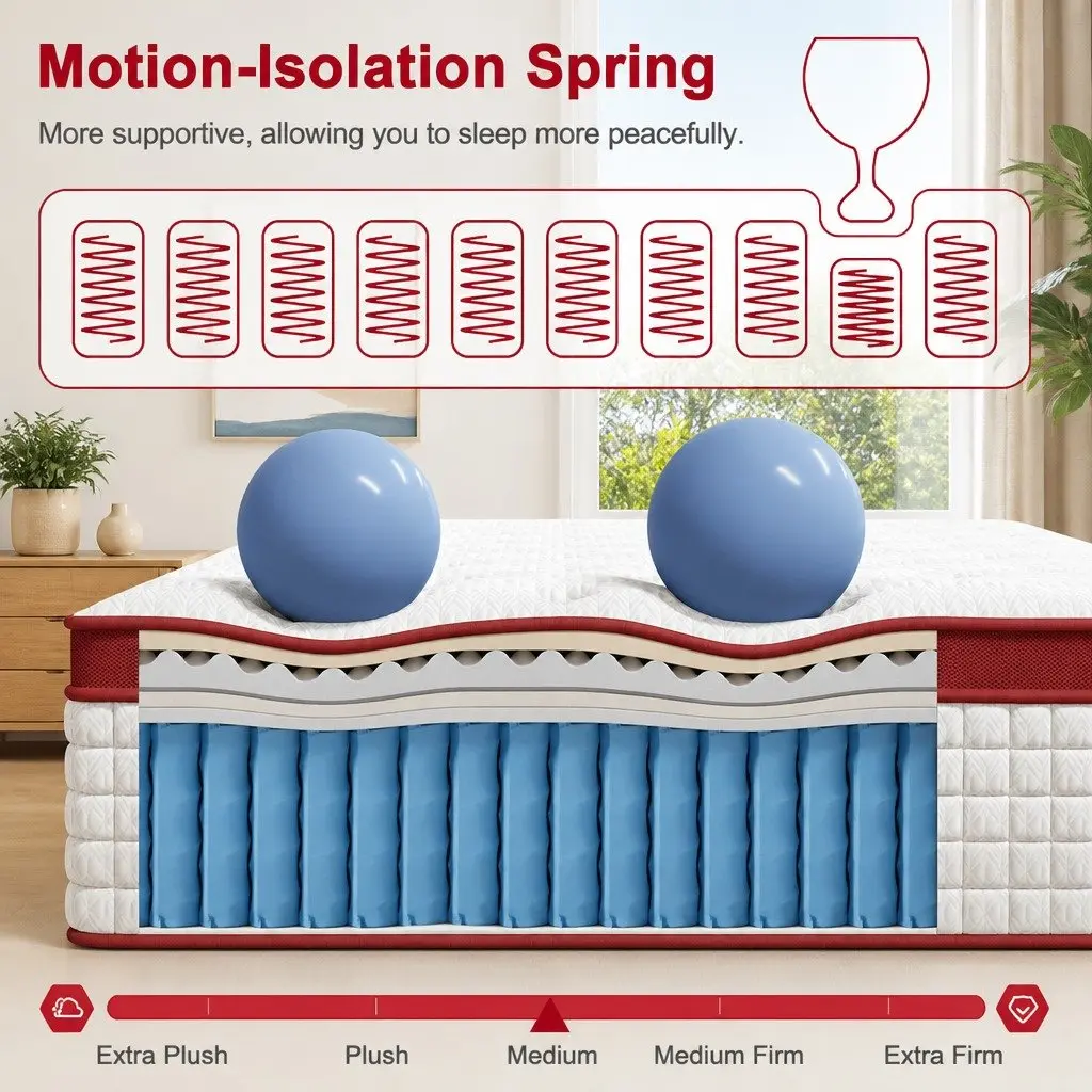 King Size Latex Hybrid Mattress Medium Firm 34cm 5 Zone Pocket Spring