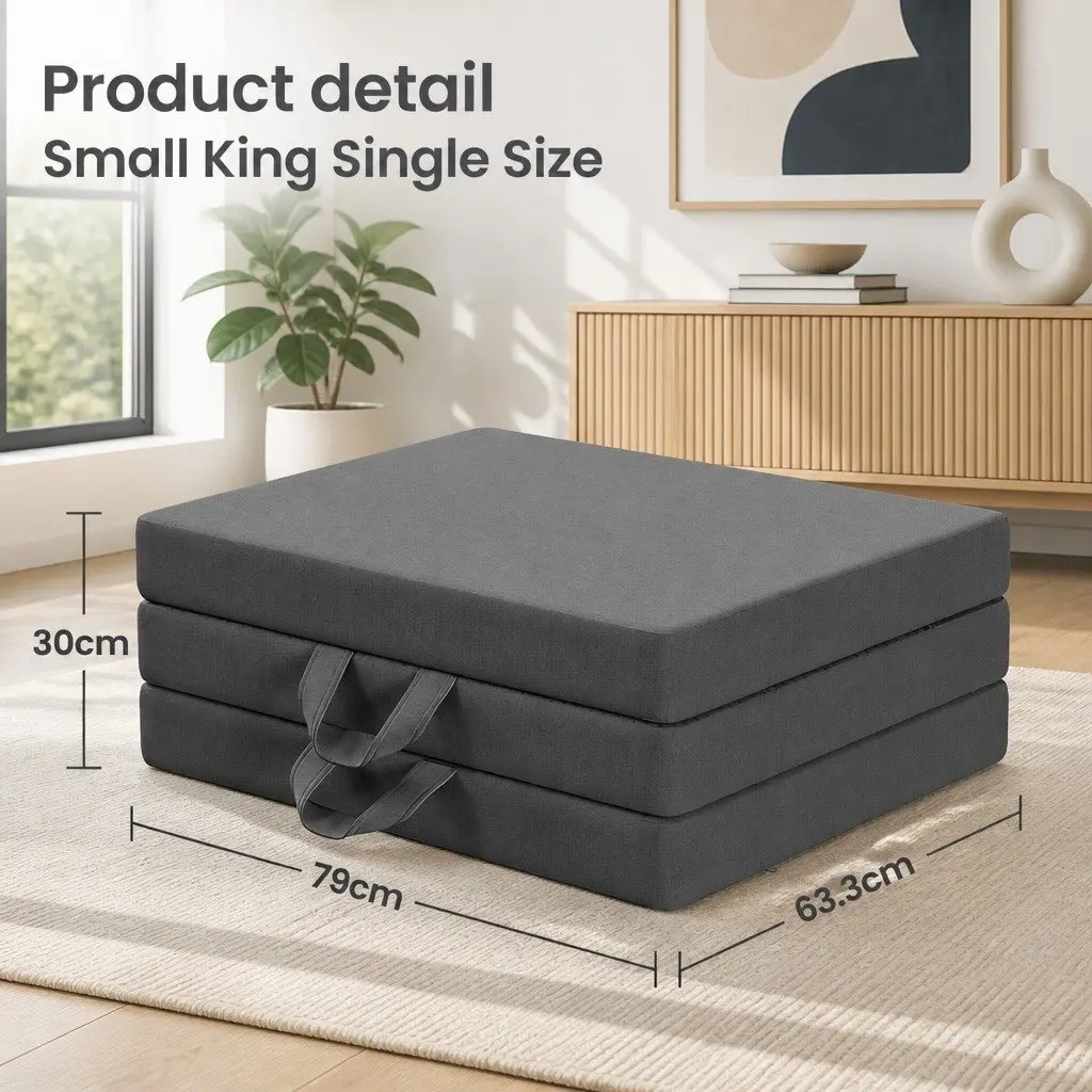 King Single Folding Mattress Trifold 15cm Foam Portable Grey