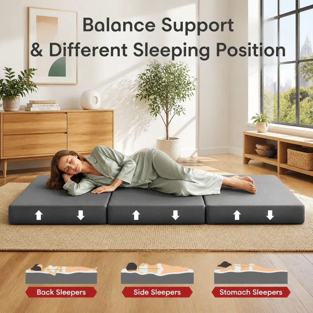 King Single Folding Mattress Trifold 15cm Foam Portable Grey