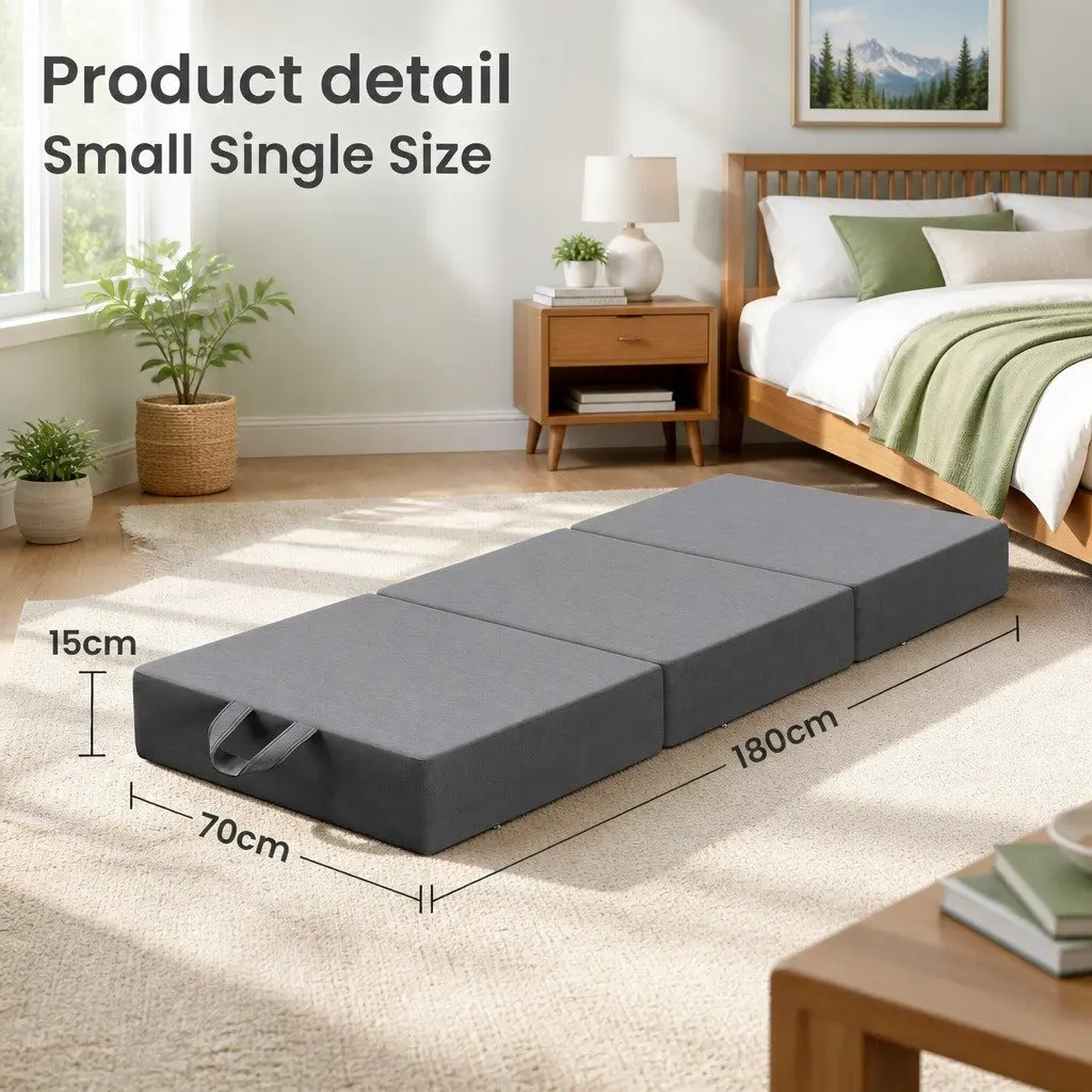 Single Folding Mattress Trifold 180x70cm Foam 15cm Grey