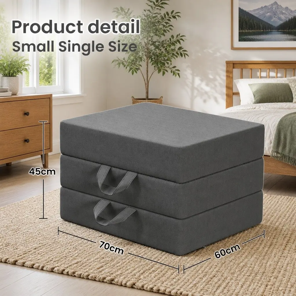 Single Folding Mattress Trifold 180x70cm Foam 15cm Grey