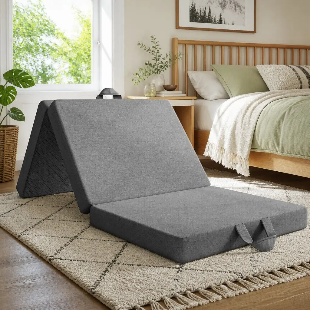Single Folding Mattress Trifold 180x70cm Foam 15cm Grey