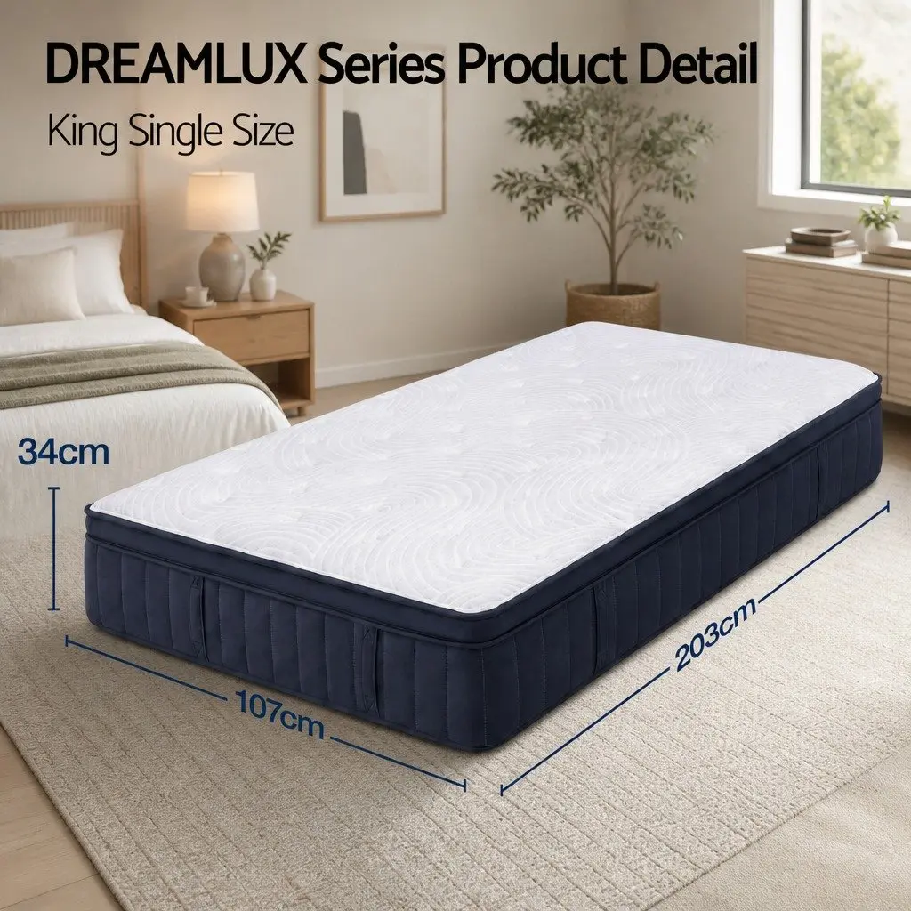 King Single Mattress with 34cm Medium Soft Pocket Springs