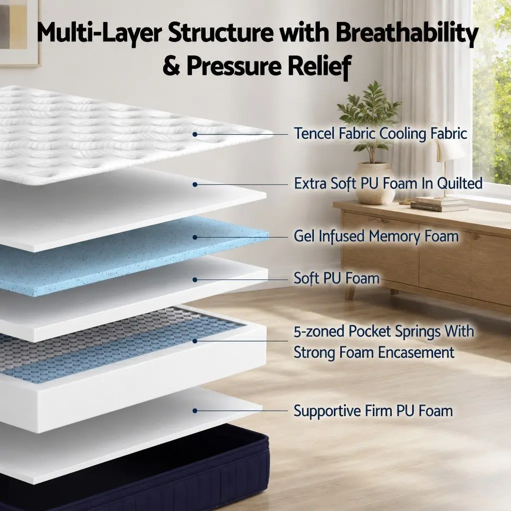 King Single Mattress with 34cm Medium Soft Pocket Springs