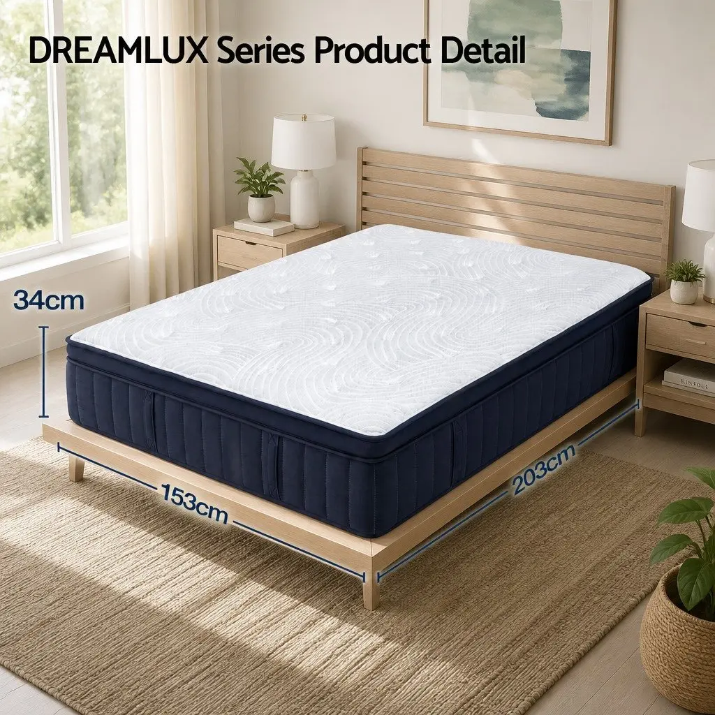 Queen Mattress Medium Firm 34cm Pocket Spring Hybrid Cooling Foam