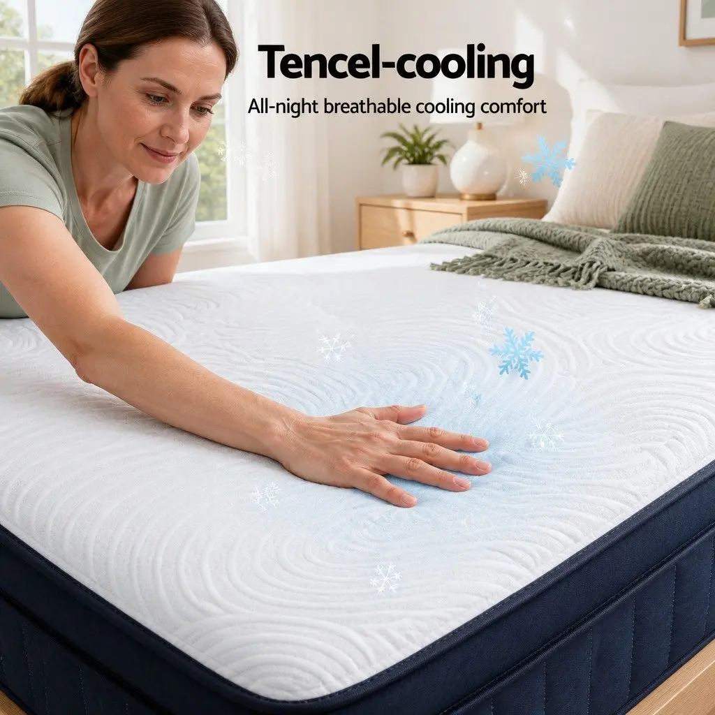 Queen Mattress Medium Firm 34cm Pocket Spring Hybrid Cooling Foam