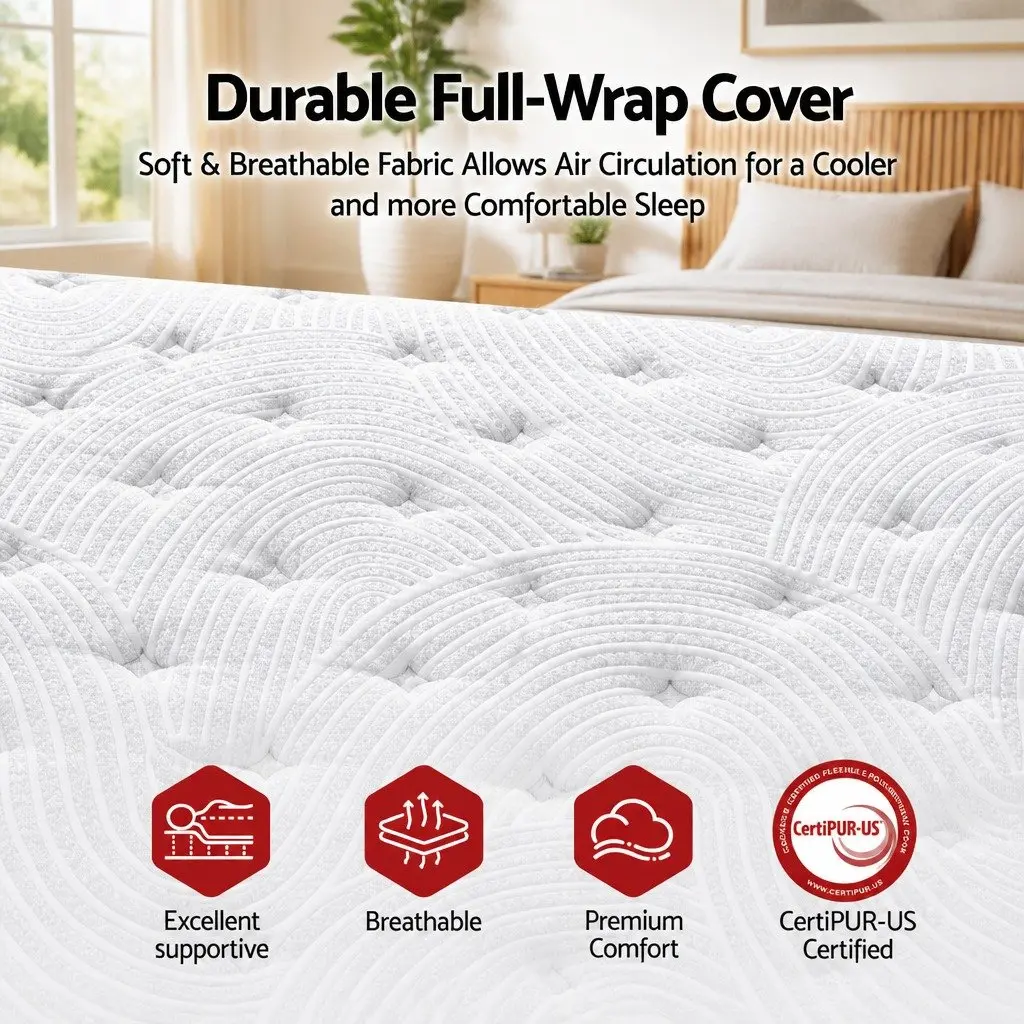 Queen Mattress Medium Firm 34cm Pocket Spring Hybrid Cooling Foam